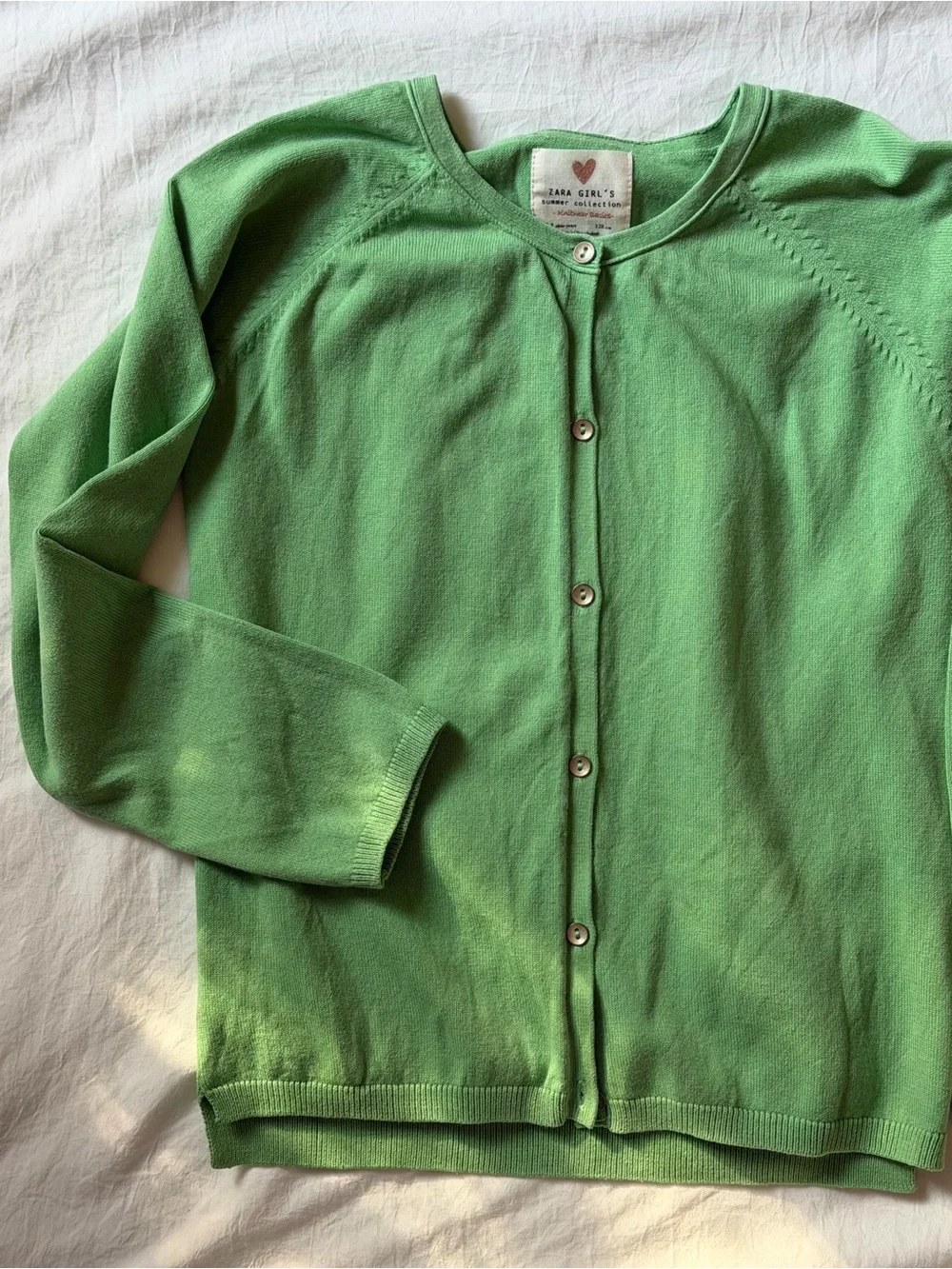 ZARA Girls 7-8Y Green Button Front Knit Cardigan Summer Collection 128